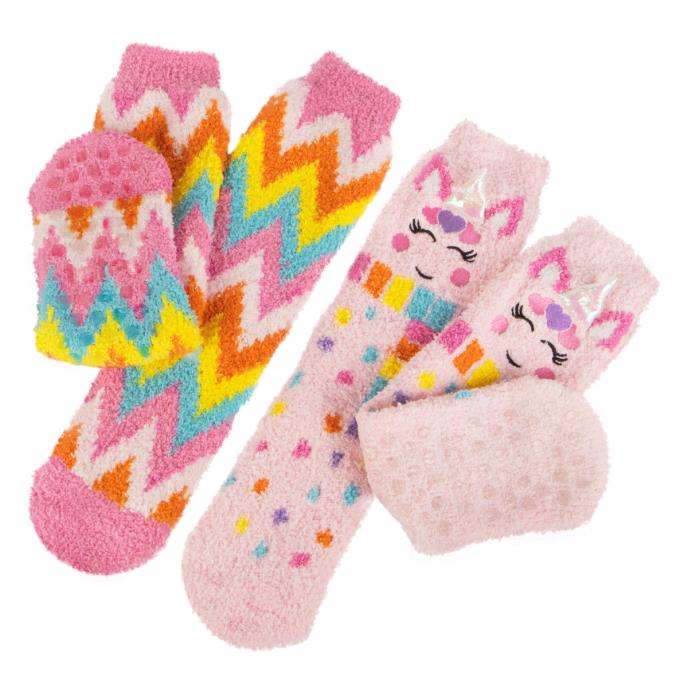totes toasties® Girls Super Soft Slipper Socks (Twin Pack) Unicorn / Zig Zag Extra Image 2
